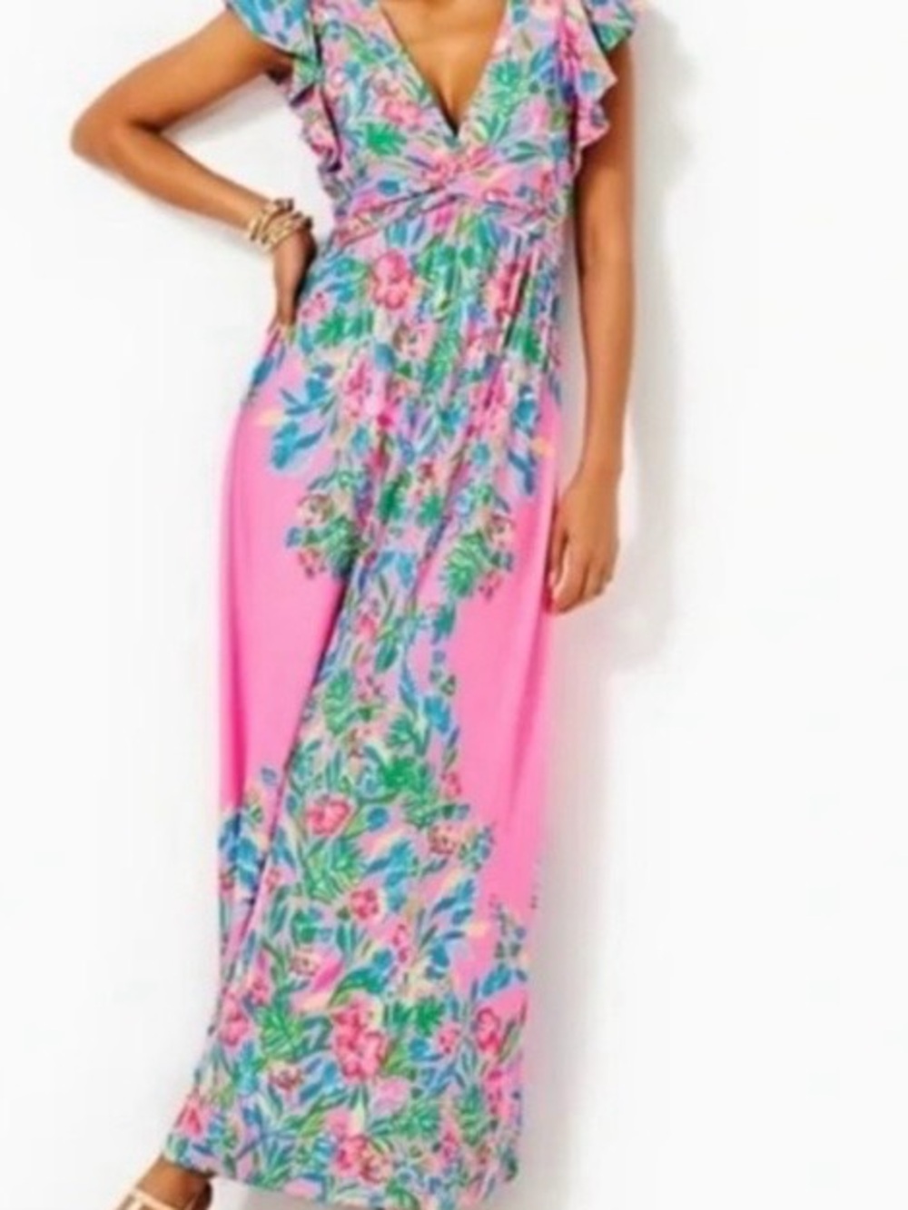 LILLY PULITZER HAVANA PINK CASA JAGUAR VERONA FLUTTER SLEEVE MAXI DRESS 4